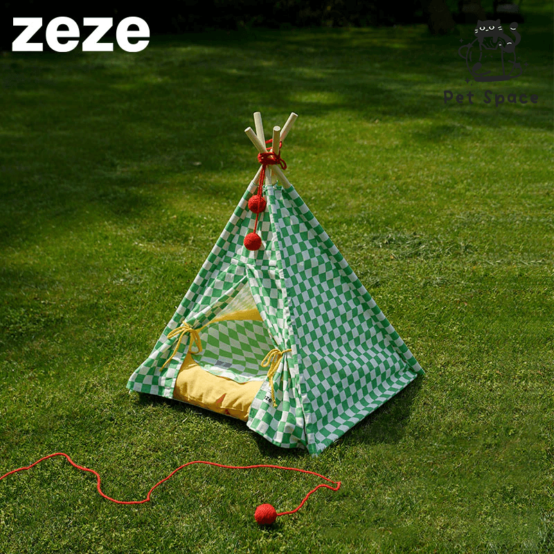 Green Checkerboard Pet Tent - petspacestores